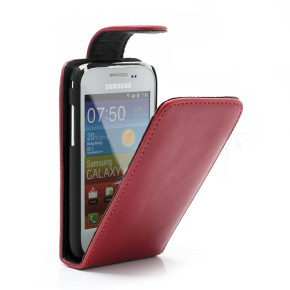 Кожен калъф FLIP с голям клипс за Samsung Galaxy Ace Plus S7500 червен
